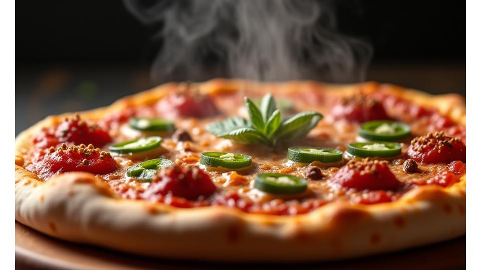 美味しそうな特製ピザのクローズアップ